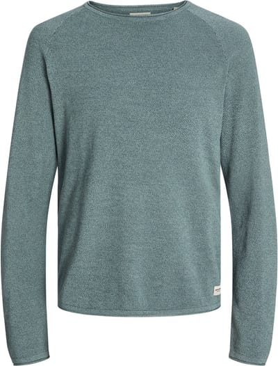 JACK & JONES Hill knit crew neck slim fit - heren pullover katoen met O-hals - middenblauw melange