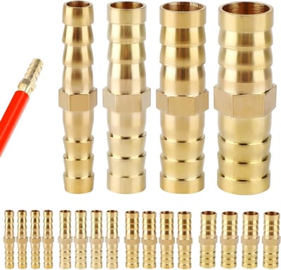 20 Stuks Messing Barb Slangfittingen, 2-Weg Rechte Slangverbinding, 6mm 8mm 10mm Aansluitingen voor Lucht, Brandstof en Waterleidingen