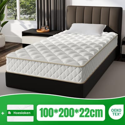 Fukstern Matras 100x200 cm - Pocketvering Matras 25 cm Dik - 7 zones - OEKO-TEX Gecertificeerd - Anti-Allergische - Orthopedisch Eenpersoonsmatrassen - H3/H4 Medium Hard - 10 Lagen Hoogwaardige Materialen - Voor Kinderen en Volwassenen