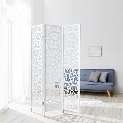 Homestyle4u Kamerscherm - 130x175 cm - wit - 3-delig - houten lambrisering
