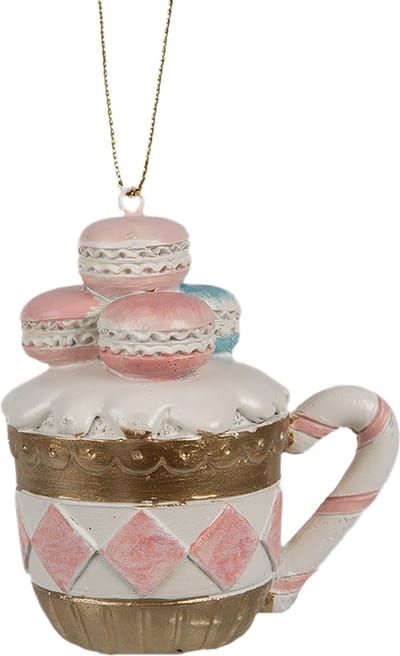 Clayre & Eef Kersthanger Macarons 6x4x7 cm Roze Polyresin