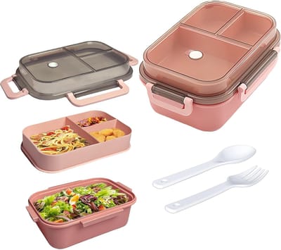 Lunchboxen - Lunchbox - Lunchbox kinderen - Lunchbox volwassenen - Lunchbox Compartment - 2-laags geïntegreerde lunchbox - Lekvrije lunchbox - Met bestek - Voor werk - School - Picknick - Roze