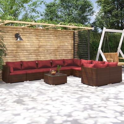 vidaXL - 10-delige - Loungeset - met - kussens - poly - rattan - bruin