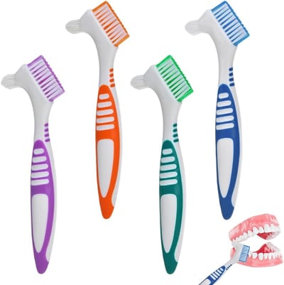 8 Stuks Dubbelzijdige Tandenborstels voor Prothesen, Ergonomische Reinigingsborstels met Rubberen Handgreep, Ideaal voor Tanden en Mondhygiëne