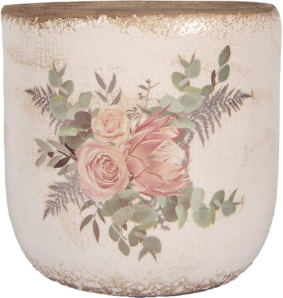 Keramiek Bloempot voor Binnen – Roze Bloemen – Rustieke Pot – Ø 20 cm – Bloemenmotief