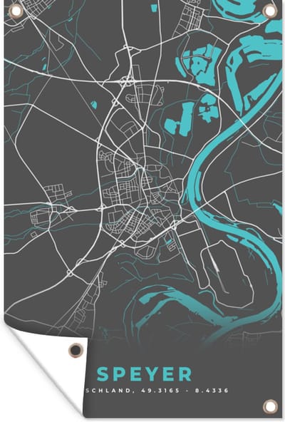 Muurdecoratie Plattegrond – Speyer – Blauw – Stadskaart – Kaart - Duitsland - 120x180 cm - Tuinposter - Tuindoek