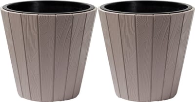Prosperplast Plantenpot/bloempot Wood Style - 2x - buiten/binnen - kunststof - beige - D49 x H45 cm