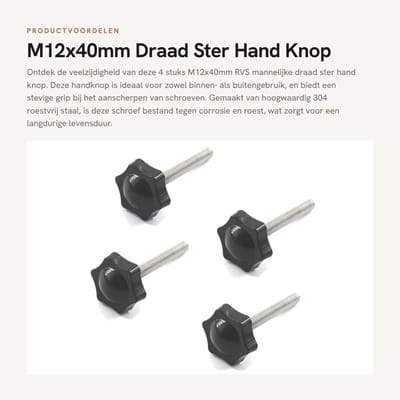 Dailygoods- Handknop 48mm - Sterkop - Aanscherping - Schroef - Roestvrij staal - Duurzaam kunststof - Schroefknop