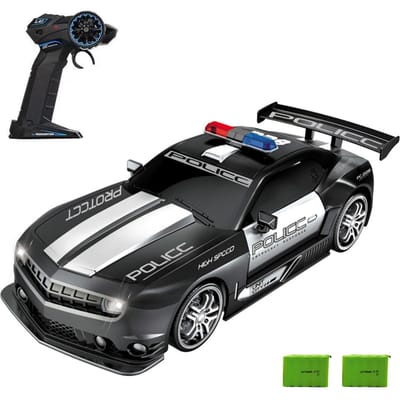 Afstandsbediening Driftauto Afstandsbediening Politieauto Grote Afstandsbediening Auto 1/12 2.4GHz Afstandsbediening Racewagen met Licht Kindercadeau voor Kinderen 2 battery zwart