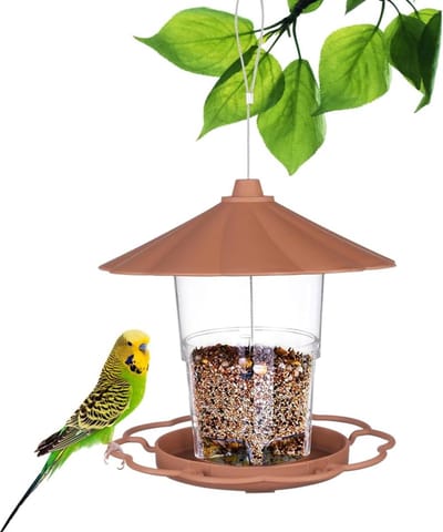 Waterdichte, opvouwbare vogelvoeder voor buiten, met een breed plateau en een regenbestendige bovenkant, geschikt voor terrassen, tuinen en achtertuinen, Bruin.