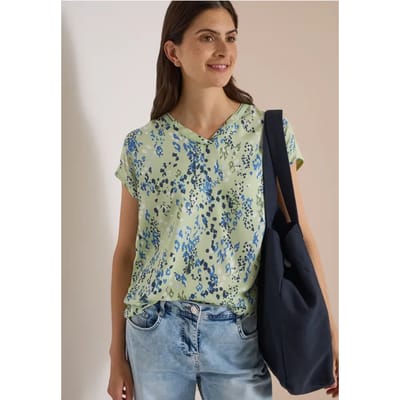 Blouse met korte mouwen en een mix van texturen