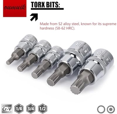 10-delige spline doppenset M4 - M18 Torx bitset - drievoudige vierkante doppenset met opbergkoffer