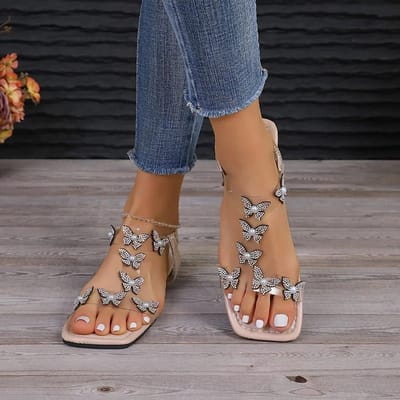 Strass Vlinder Sandalen Dames Nieuwe Zomer Mode Grote Maat Lichtgewicht Slippers Banket Feest Vakantie Strand Casual Schoenen 39 goud