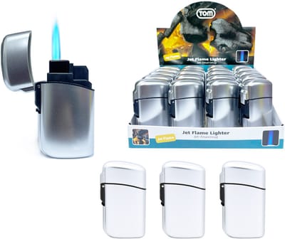 Jet Flame turbo aanstekers - 20 stuks - bedrukbaar - Metallic Silver - aansteker bedrukken - windproof - verstelbaar vlam