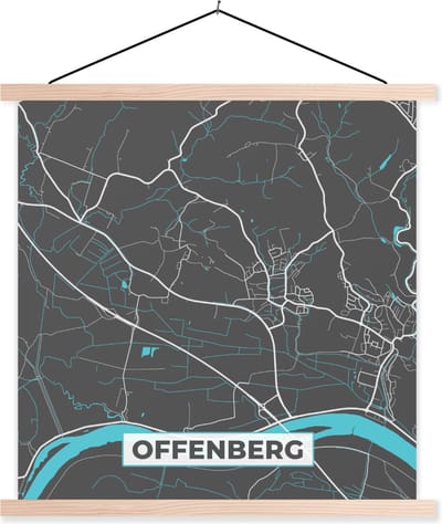 Posterhanger incl. Poster 40x40 cm - Schoolplaat - Stadskaart – Offenburg – Duitsland – Plattegrond – Kaart - Textielposter - Blanke latten - Stadskaart