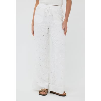EsQualo Trousers Embroidery Flower Off White Maat: 34 | Wijde Broeken Outlet | Dames | Wit