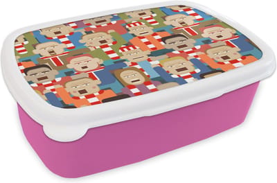 Broodtrommel Roze - Lunchbox - Brooddoos - Hooligans - Sport - Patronen - 18x12x6 cm - Kinderen - Meisje