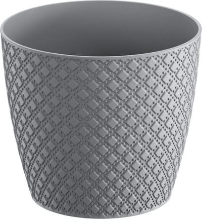 Orient stijl plantenpot/bloempot kunststof dia 13 cm en hoogte 11 cm in het steengrijs voor binnen/buiten