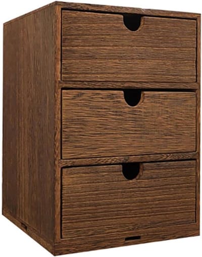 Houten Opbergkast - Bureau Organizer - Thuis Kantoor - Drie Lades - 25 x 18 x 18 cm - Bruin
