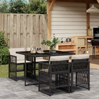 vidaXL - 5-delige - Tuinset - met - kussens - poly - rattan - zwart