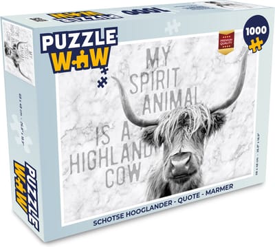 Puzzel Schotse hooglander - Quote - Marmer print - Legpuzzel - Puzzel 1000 stukjes volwassenen