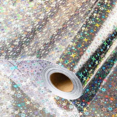 Inpakpapier met Sterren - Holografisch Cadeaupapier - Cadeaus Versieren - Met Rasterlijnen - 43cm x 10m - Zilver