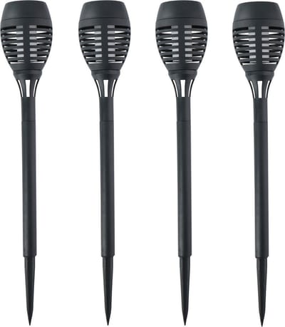 4x grundig solar tuinlamp fakkel - vlam effect - zwart - 48 cm - op steker - tuinverlichting - zonne-energie