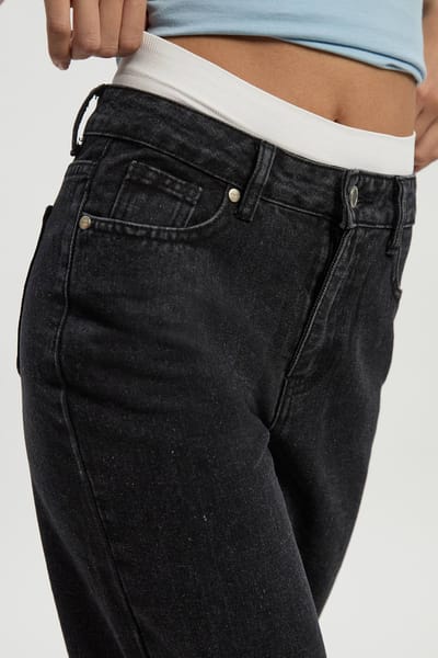 Dames Boohoo Basics Boyfriend-Jeans met hoge taille | Washed Black | Maat: 6/32L