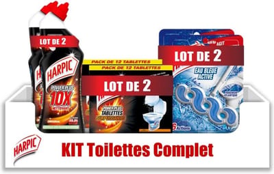 HARPIC KIT MET 2 POWERPLUS-GELS, 2 POWERPLUS-TABLETTEN EN 2 GEKLEURDE POWER BLUE-BLOKKEN