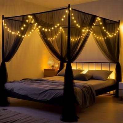 Elegante Zwarte Klamboe voor Tweepersoonsbed met LED Verlichting