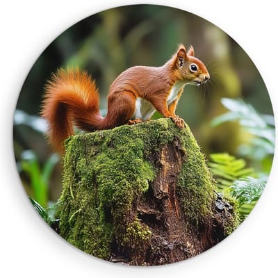 Saammp Muurcirkel Hout - Natuur - Eekhoorn op stronk - landschap - Ø 90 - Wandcirkel - Wanddecoratie Cirkel - Muurdecoratie Woonkamer - Slaapkamer decoratie - Rond Schilderij