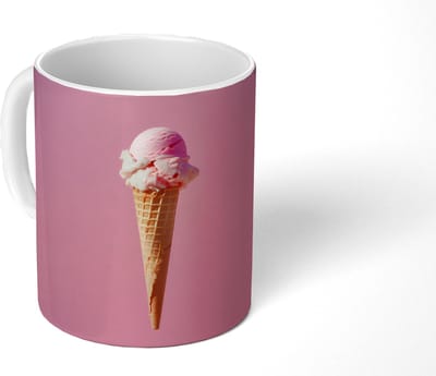Mok - Koffiemok - Hoorntje - Schepijs - Roze - Mokken - 350 ML - Beker - Koffiemokken - Theemok