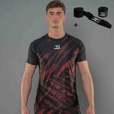 Joyagear Elite MMA Shirt Rood S – Ademend Sportshirt – Sneldrogend – Mesh Ventilatie – Inclusief Bandage