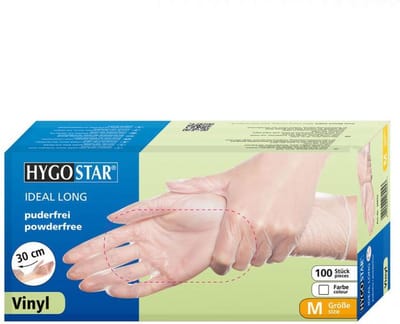 Hygostar handschoenen vinyl lange manchet 30 cm poedervrij maat S 100 stuks