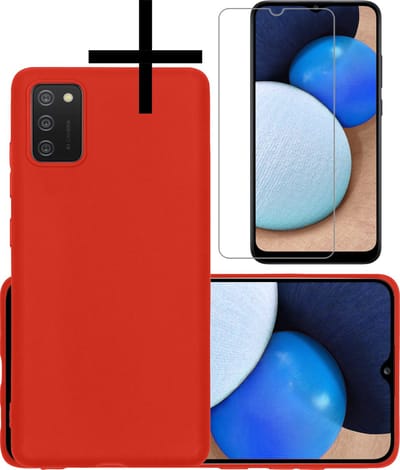 Hoesje - Met Screenprotector - Geschikt voor Samsung Galaxy A02s - Sterk & Shockproof - Back Cover - Siliconen Case - Telefoon Hoes - Rood