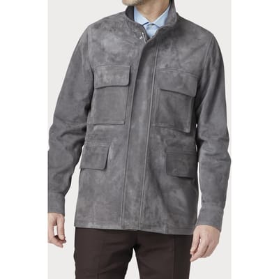 Paul Smith Regular Fit Suede Field Jacket Mauve Maat: L | Legerjassen Outlet | Heren | Grijs