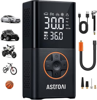Elektrische Fietspomp - Bandenpomp - Draagbare Luchtcompressor - 150 PSI - 4000mAh Accu - Bandenpomp Auto, Fiets en Motor - Elektrische Luchtpomp - USB Oplaadbaar - Met LED-verlichting - Automatische Stop - Compact - Draadloos - Zwart