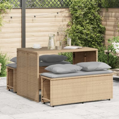 vidaXL - 3-delige - Tuinset - met - kussens - poly - rattan - beige