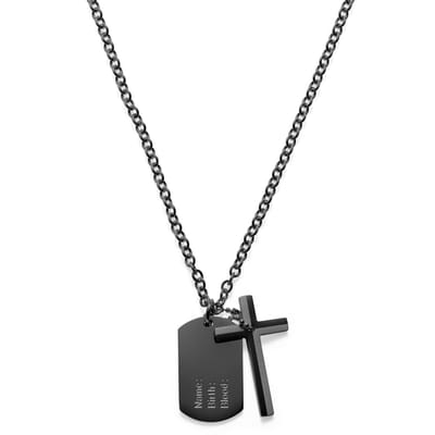Stijlvolle Zwarte Stalen Ketting met kruis & Dogtag