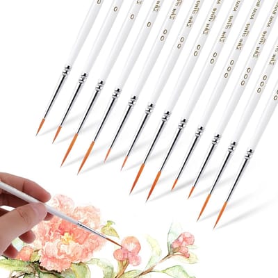 12Pcs Fijne Penselen Set voor Detailverf, Acrylverf, Waterverf en Nagelkunst voor Kinderen en Kunstenaars