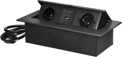 Bureau stekkerdoos met USB A&C - Pop up stekkerblok met 2 stopcontacten- Inbouw Verdeelstekker met RVS afwerking - Verdeeldoos met 1.5 meter kabel - voor max. 3680 Watt - Penaarde - Antraciet
