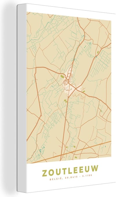 Canvas Schilderij Zoutleeuw - België - Stadskaart - Kaart - Plattegrond - 20x30 cm - Wanddecoratie
