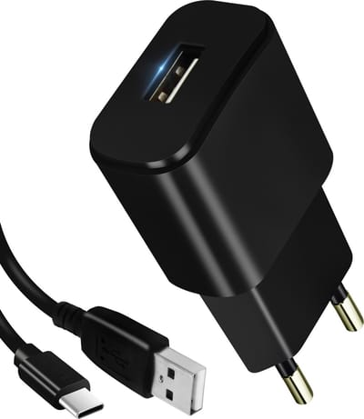 Forever, Wandlader USB 1A met USB-C Kabel 1.2m, Zwart