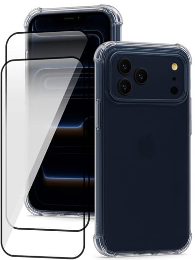 Hoesje geschikt voor iPhone 17 Pro - 2x Screenprotector Volledig Dekkend Glas - Shockproof Transparant
