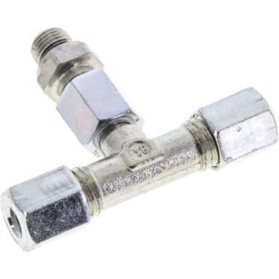 6L & M10x1 Verzinkt Stalen T-stuk Snijringkoppeling Buitendraad 315bar Verstelbaar ISO 8434-1