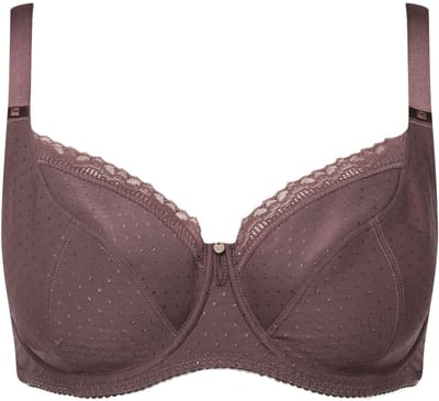 Ulla Popken - Dames - Beugelbeha jacquard kanten rand - Aarde - Maat 105E