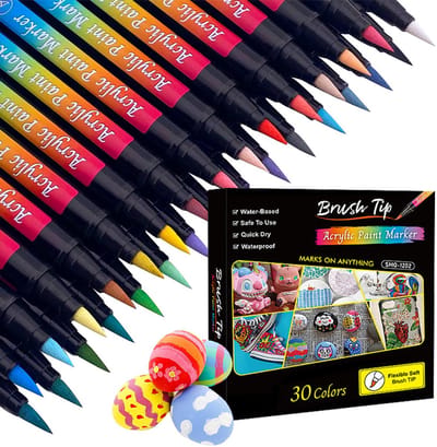 30 Acrylstiften Tip - Verfstiften Happy Stones - Stenen Schilderen met Acryl Verf Marker Stiften - Volwassenen en Kinderen