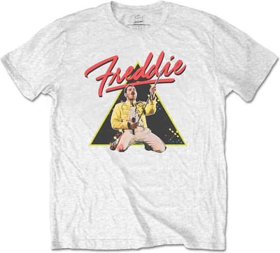 Queen Heren Tshirt -S- Freddie Mercury Triangle Wit
