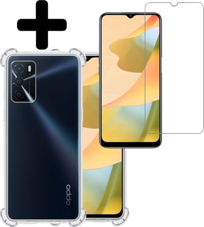 Hoesje - Met Screenprotector - Geschikt voor OPPO A16 - Sterk & Shockproof - Siliconen Case - Back Cover - Telefoon Hoes - Shock Proof - Telefoonhoesjes - Transparant