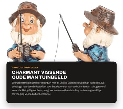 Dailygoods- Tuinbeeld Vissende Kabouter - Harsbeeldje Buiten - Tuindecoratie - Tuinbeeld voor Gazon - Decoratie voor Veranda - Charmant Ontwerp